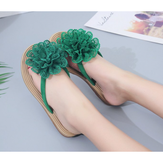 New Comfartable Flower Beach Flat Slippers - Green