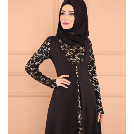Elegant Arabic Style Long Sleeve maxi Abaya-Black