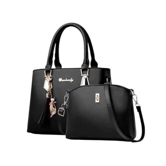 New Classical Branded 2 Piece Leather Handbag-Black 