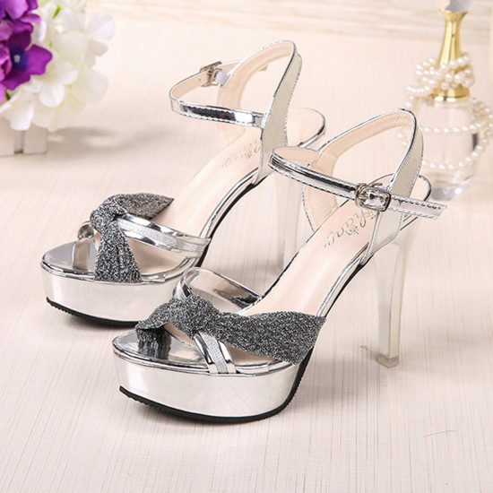 Cross Border High Heel Silver Shining Sandals