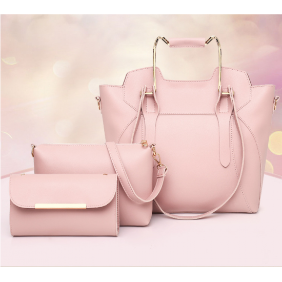 New European Style Three Piece Ladies Handbag-Pink