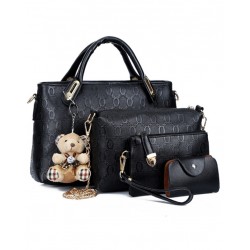 Womens Black Color Four Piece Shoulder Hands & Key Bags Set 