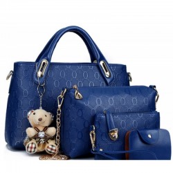 Womens Blue Color Four Piece Shoulder Hands & Key Bags Set 