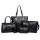 Worsely Black 6 Piece Crocodile Pattern Ladies Hand bags Set