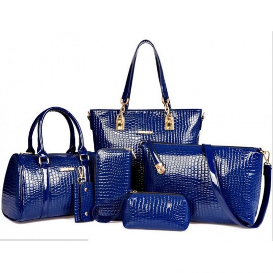 Worsely Blue 6 Piece Crocodile Pattern Ladies Hand bags Set