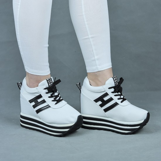 Thick Muffin Platform Laces Up Women Sneakers - White