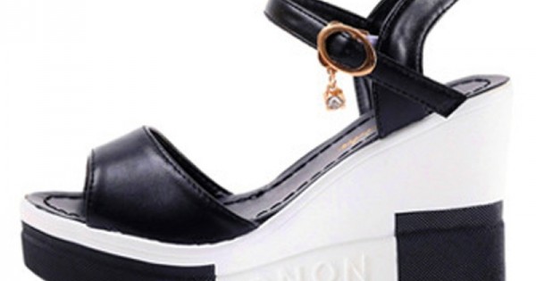 Buy Women Summer Slope Fish Mouth Black High Wedge Sandals, Fashion