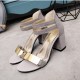 Elegant Beige and Gold Chunky Heel Sandals image