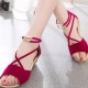 Elegant Strappy Red Wedge Sandals with Golden Accents image