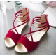 Elegant Strappy Red Wedge Sandals with Golden Accents image