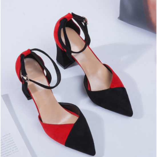 High Pointed Toe Suede Red Heels Sandals