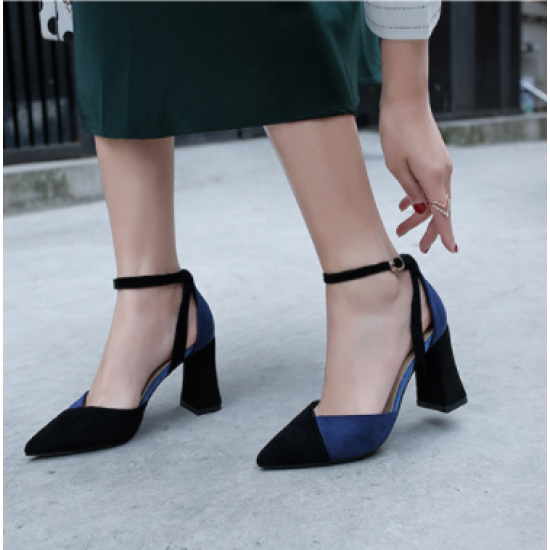 High Pointed Toe Suede Blue Heels Sandals