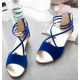 Elegant Strappy Blue Wedge Sandals with Golden Accents image