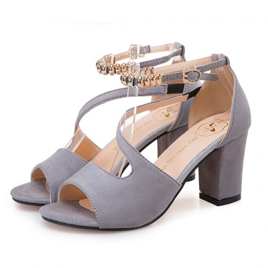 Formal Style Grey High Heeled Beaded Buckle Sandals Shoes