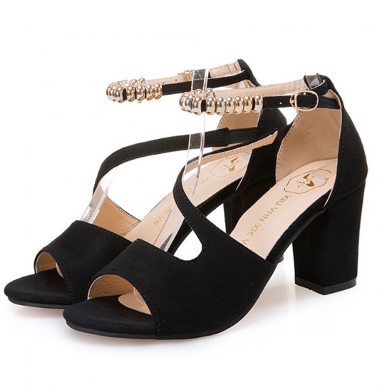 Formal Style Black High Heeled Beaded Buckle Sandals Shoes
