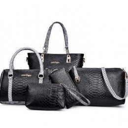 Black 5 Piece Snake Pattern Ladies Hand bags Set