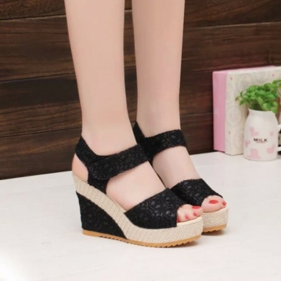 Elegant Lace Espadrille Wedges with Comfort Fit Design image