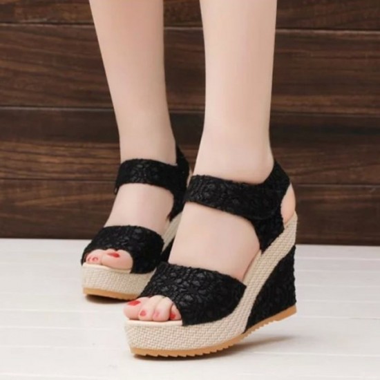 Elegant Lace Espadrille Wedges with Comfort Fit Design image