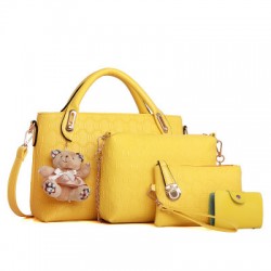 Women Yellow Color Four Piece Shoulder Hands & Key Bags Set 