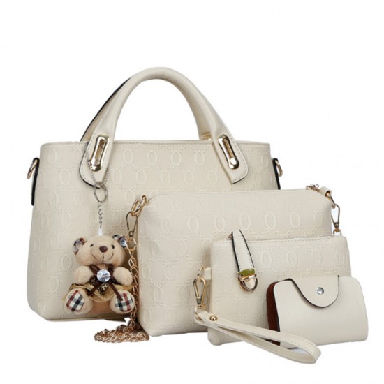 Women Cream Color Four Piece Shoulder Hands & Key Bags Set 