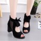 Elegant Black Heeled Sandals Bow Accents for Sophisticated Evening Outfits image