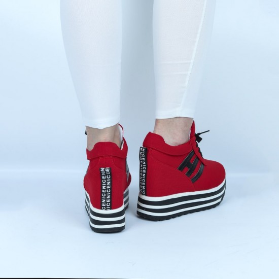 Thick Muffin Platform Laces Up Women Sneakers - Red