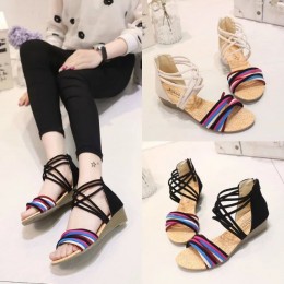 Vibrant Strappy Sandals Multi-Colored Bands Meet Stylish White Interwoven Design