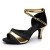 Elegant Black Sued Leather Sandals with Golden Accents and Straps