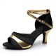 Elegant Black Sued Leather Sandals with Golden Accents and Straps image
