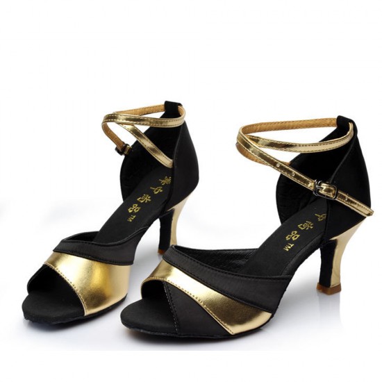 Elegant Black Sued Leather Sandals with Golden Accents and Straps image