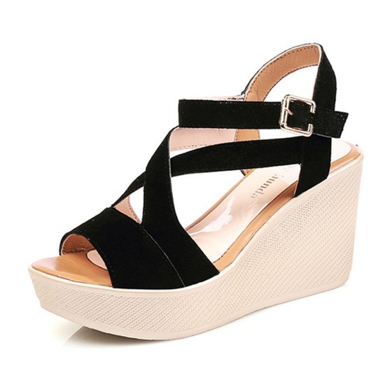 Versatile Espadrille Wedge Sandals with Cross-Strap Design Black image