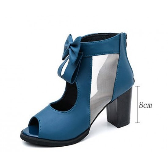 Elegant Blue Heeled Sandals Bow Accents for Sophisticated Evening Outfits image