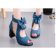 Elegant Blue Heeled Sandals Bow Accents for Sophisticated Evening Outfits image