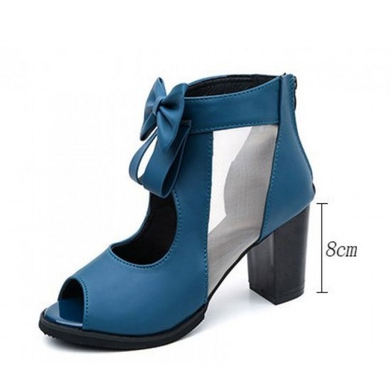 Elegant Blue Heeled Sandals Bow Accents for Sophisticated Evening Outfits image