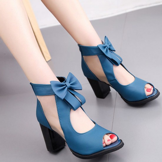 Elegant Blue Heeled Sandals Bow Accents for Sophisticated Evening Outfits image