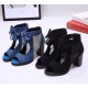 Elegant Blue Heeled Sandals Bow Accents for Sophisticated Evening Outfits image