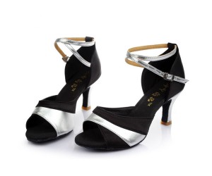 Elegant Black Sued Leather Sandals with Silver Accents and Straps