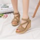 Versatile Espadrille Wedge Sandals with Cross-Strap Design Brown image