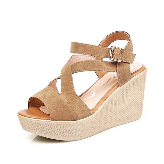 Versatile Espadrille Wedge Sandals with Cross-Strap Design Brown image