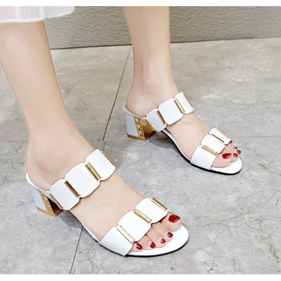 Sophisticated Gold Buckle Flat Sandals in Monochrome Palette White image