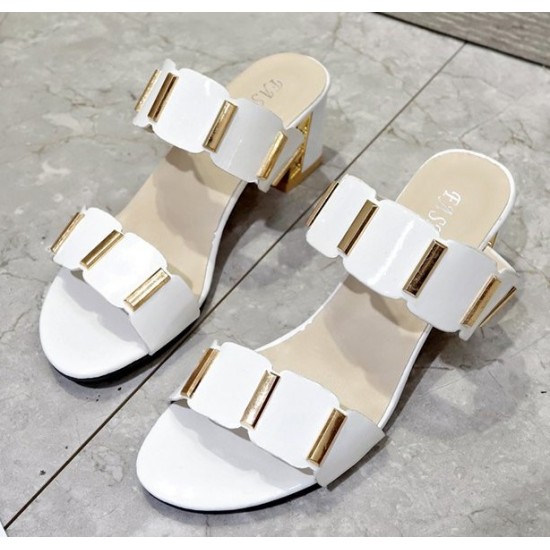 Sophisticated Gold Buckle Flat Sandals in Monochrome Palette White image