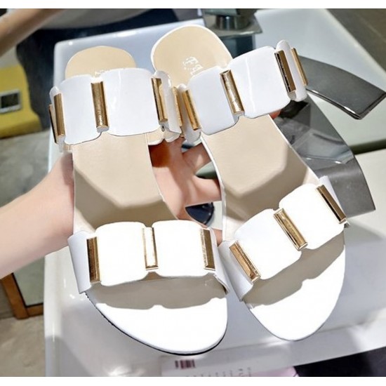 Sophisticated Gold Buckle Flat Sandals in Monochrome Palette White image