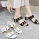 Sophisticated Gold Buckle Flat Sandals in Monochrome Palette White image