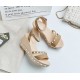 Glamorous Rhinestone Embellished T-Strap Wedge Sandals image