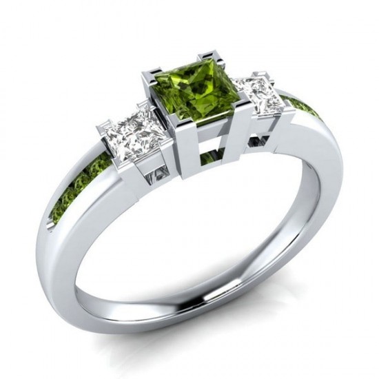 Silver Princess Cut Green & White Sapphire Party Ring image