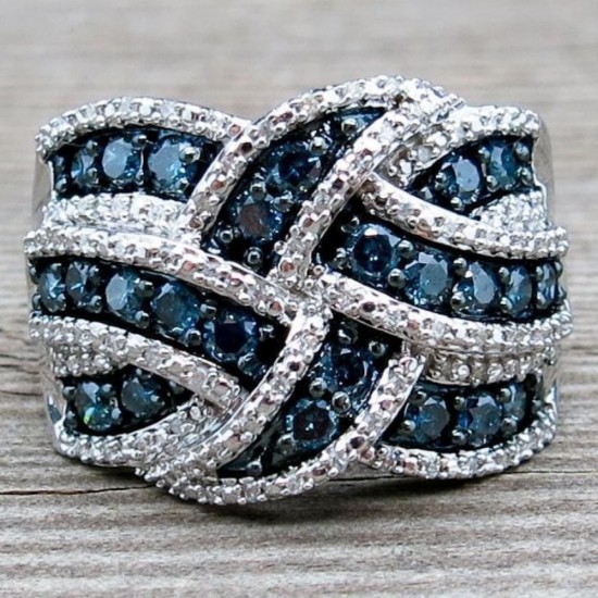 Woman Silver Blue Sapphire Cultured Fashion Ring image