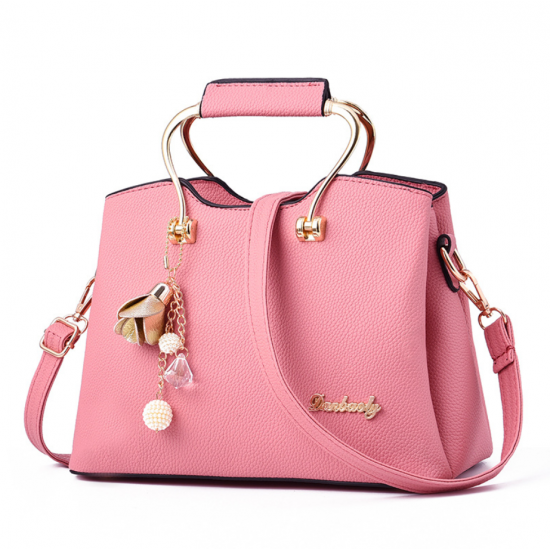 Plain Leather Pink Shoulder Handbag image