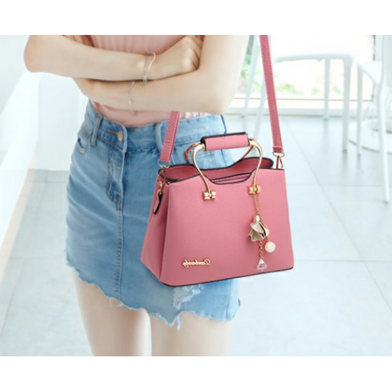 Plain Leather Pink Shoulder Handbag image