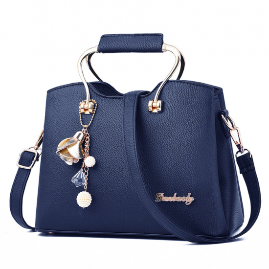 Plain Leather Blue Shoulder Handbag