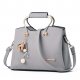 Plain Leather Grey Shoulder Handbag